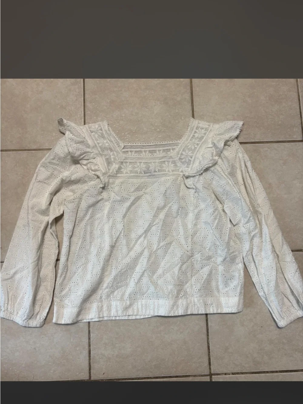 Madewell White Eyelet Square-Neck Ruffle-Sleeve Blouse Top size L